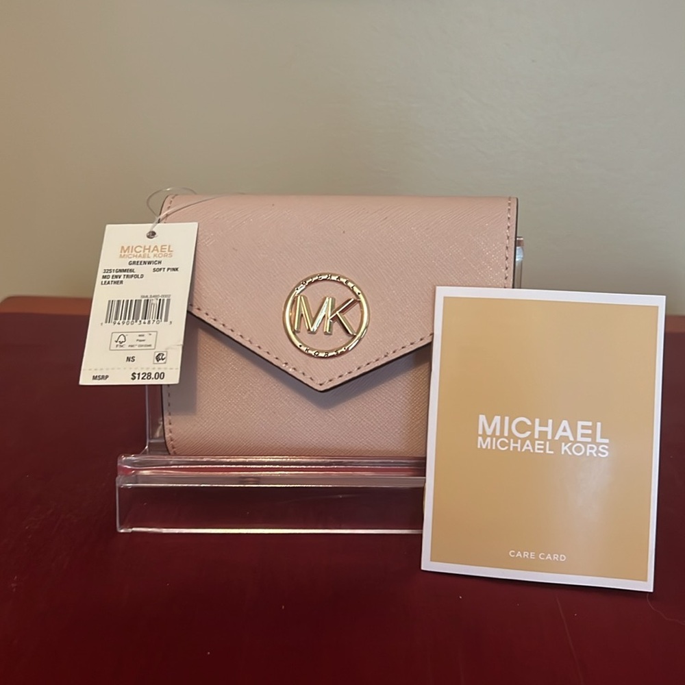 Michael Kors Soft Pink medium envelope trifold wallet
